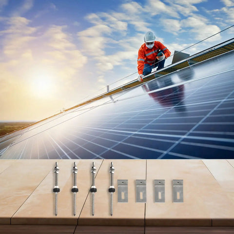 Easy Install No Fuss M10 Stainless Steel L Bracket Solar Mounting Kit on rooftop with PV panels and adjustable poles