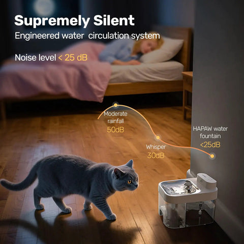 Cat approaching Cat Water Fountain Wireless Automatic Pet Water Dispenser With 101oz Large Capacity For Indoor Cats at night