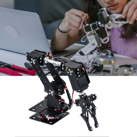 6DOF Robot Mechanical Arm Claw Kit With Aluminum Bracket And Servo Motors in use, showcasing student engagement in robotics.