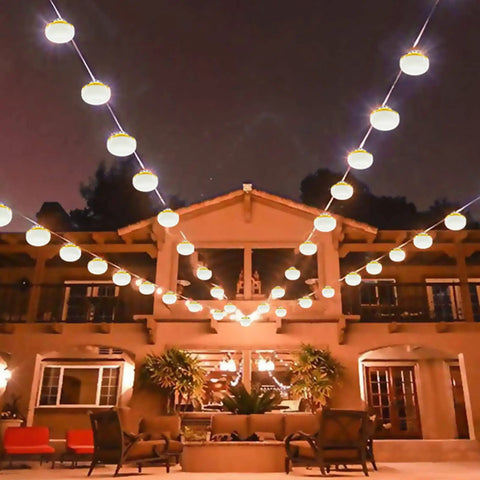 Outdoor patio with Industrial Grade Construction String Lights LED For Job Sites Renovations Extendable 200 Foot Portable Lighting