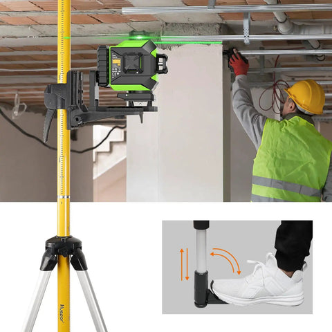 12 Foot Telescoping Pole For Laser Level Mounts On The Job Site With Adjustable Height For Rotary And Line Lasers Mounting