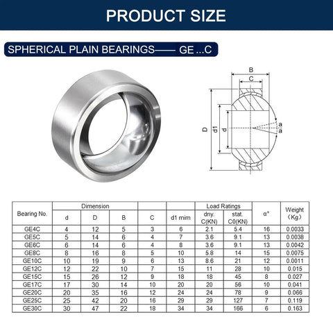 Ge12c Radial Spherical Plain Bearings Self Lubricating Sealed Bushings 12 Mm ID 22 Mm OD 10 Mm Width dimensions and specifications