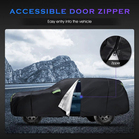 Toyota 4Runner Custom Fit 6 Layer Waterproof SUV Cover All Weather Outdoor Exterior Shield showing accessible door zipper