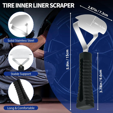 Top Shelf 33 Piece Tire Patch Kit With 30 Rubber Inserts In Three Sizes Plus Roller And Scraper For Quick Car Motorcycle And Bike Repairs That Make Fixing Flat Tires A Snap Hella Tough Gear For Every Road - Tire inner liner scraper in solid stainless steel with comfortable grip, 5.9in long.