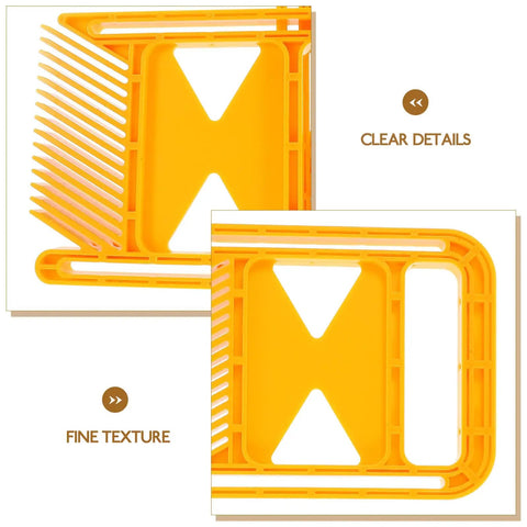 Kickass Woodworking Featherboard Safety Jig For Table Saw And Router Tables Featuring T Slot Rail Adjustable Pressure Grip and Hella Sturdy Shop Gear in yellow plastic.