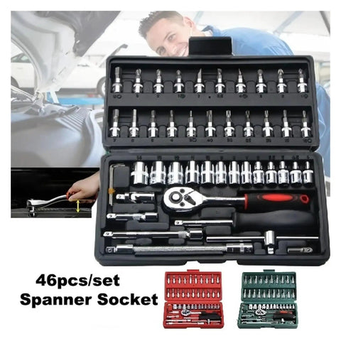 Nuts And Bolts 46 Piece Torque Wrench And Screwdriver Ratchet Set Chrome Vanadium Steel Socket Spanner Kit For Auto Bike Household Mechanic Repair Jobs Hand Tool Black, 46-piece tool set in storage case.