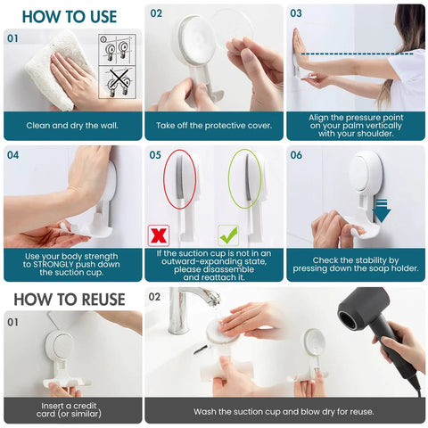 Step-by-step installation guide for Two Pack Suction Cup Razor Holder For Shower And Bathroom Organizer No Drill Easy Install Strong Suction Wall Hooks For Razor Towel Loofah Shaver Soap White