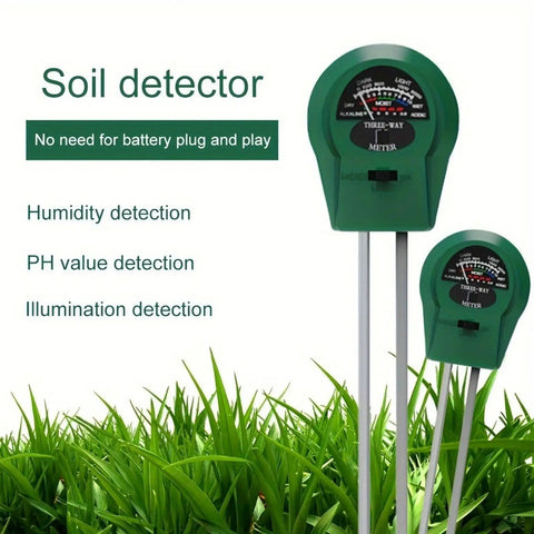 Three In One Soil Test Kit with Moisture Meter pH Meter and Fertility Tester on green grass background