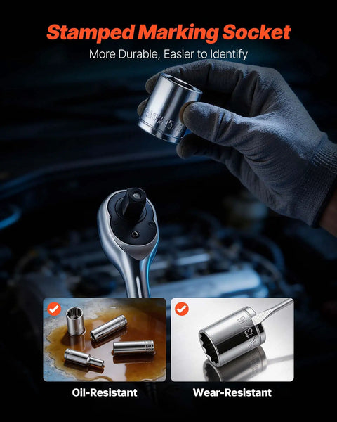 314 Piece Mechanic Tool Set Built Like A Tank With 1/4 3/8 And 1/2 Inch Drive Metric Sockets Ratcheting Wrenches Screwdriver Bits Hella Tough High Grade Chrome Vanadium Storage Box No Sweat Setup For Auto Jobs with stamped marking socket