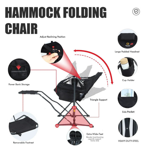 Diagram of Heated Hammock Camping Chair With Footrest And Battery Pack Power Bank Included For All Day Outdoor Chill Kickback Sessions