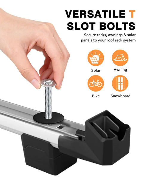 Hand secures T Track Bolts For Roof Rack Cross Bars And Accessories Stainless Steel Square Bolts M6x35mm M8x30mm 3mm Thick Adaptor