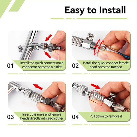 Steps to install Airbrush Quick Connect Disconnect Adapter Kit With One Eighth Inch Fittings Quick Release Coupler Set Heavy Duty