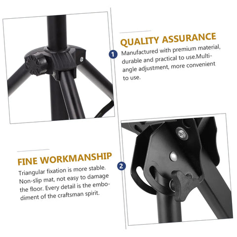 Detailed view of Heavy Duty Matte Black Folding Drum Stand Featuring Silent Snare Practice Pad and wide leg base for stability.