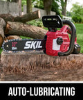 Cordless 20V Brushless Chainsaw With 12 Inch Bar And Tool Free Tension Lightweight Outdoor Power Tool Battery Kit For Backyard Cleanup And Log Cutting Bad Boy on a log.