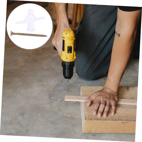 Person using a drill for DIY with Aircraft Expansion Plug Nails Drywall Repair Kit 100 Pack Wall Fixer For Drywall And Concrete Anchors