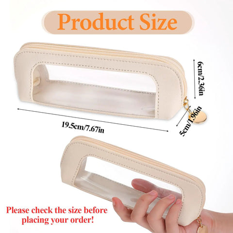 Stylish Beige PU Leather Travel Makeup Bag, Super Portable Transparent Waterproof Cosmetic Organizer Pouch with Zipper