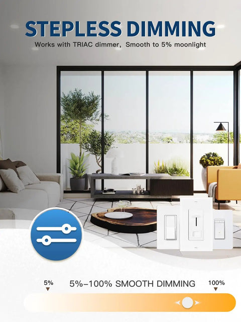 Modern living room with 6 Inch LED Recessed Slim Downlight Canless Ceiling Lights With Junction Box IC Rated ETL Dimmable 12W 1027lm