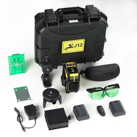 Self Leveling Laser Level With 3x360 3D Cross Lines Green Beam Rechargeable Layout Tool, full set with case and accessories