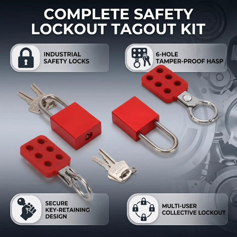 6 Hole Lockout Tagout Hasps For Group Gear Maintenance with Non Conductive Nylon Handle and Aluminum Locks Industrial Safety Kit