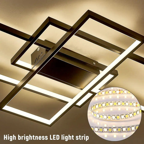 Dimmable Black LED Ceiling Light With Remote Control, Modern Square Flush Mount, showing high brightness LED light strip detail