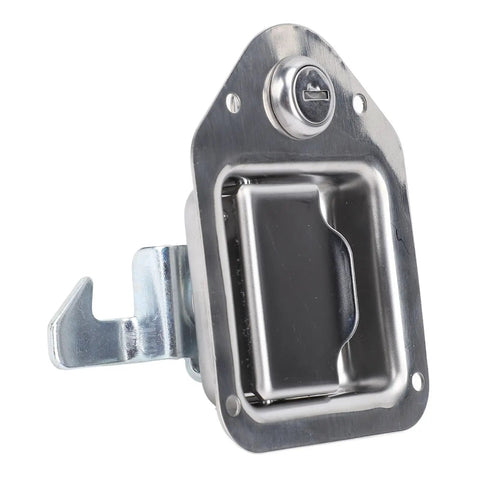 Tough As Nails Stainless Steel Trailer Toolbox Latch With Key Lock For UTV RV ATV And Dog Box Secure Metal Hasp, close-up view.