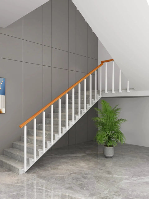Hella Sturdy White Stainless Steel Stair Spindles For Deck And Porch, Quick DIY Side Mount Handrail Balusters With Adjustable Brackets, Zero Hassle Setup, Includes Screws, 25 Pack on modern staircase