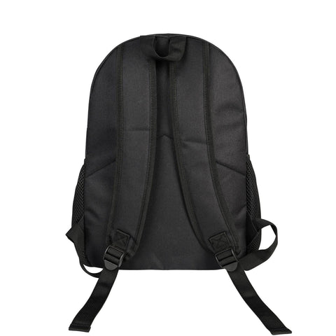 Back view of Clean Black And White Piano Grid Print Travel Backpack With Bold Front Art, Dope Laptop Daypack For Daily Commute.