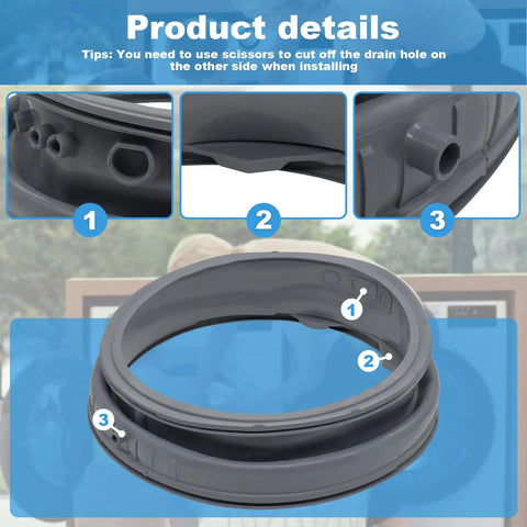 Washer Door Boot Seal Gasket Replacement For LG And Kenmore Front Load Washers Fits WM2042CW WD10465BD durable rubber seal close-up