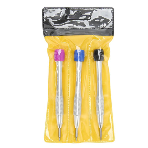 Pro Grade Watch Movement Screwdriver Kit With Three Color Handles For Triangular Oscillating Weight Rotor Screwdrivers in packaging