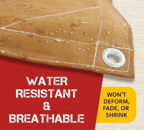 8 By 10 Tan Canvas Tarp, 12oz Heavy Duty Polyester, water resistant with grommet and double-stitched seam, close-up angle