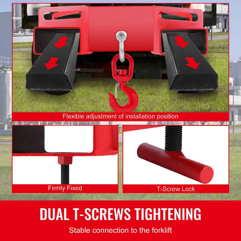 Heavy Duty Forklift Lifting Hook Swivel Attachment For Three Ton Capacity with dual T-screws for secure installation.