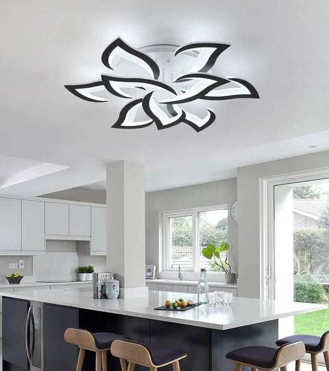 Modern Led Flush Mount Ceiling Light Fixture White With Remote Control Dimmable Four Ring Dope Design in a kitchen