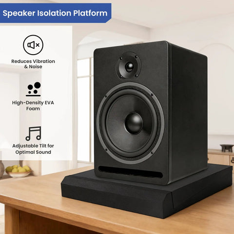 Foam Studio Monitor Isolation Pads with Adjustable Tilt for 8 to 10 Inch Speakers, Acoustic Noise Reduction Riser Platform