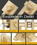 Six Pack Gold Door Handles With Satin Brass Levers For Interior Privacy Doors No Keys Needed Featuring Thumb Turn Lock details