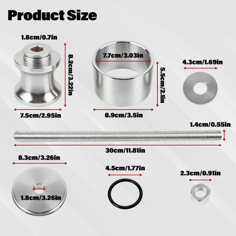 Product size layout of Badass Atv Wheel Bearing Removal Tool crafted from rugged steel and durable aluminum, featuring specific measurements.
