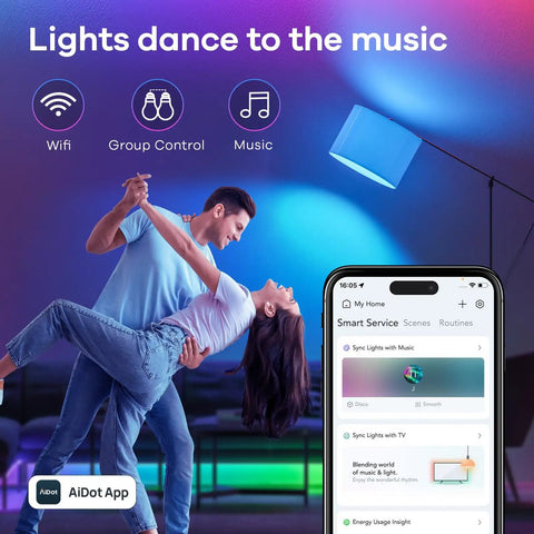 Couple dancing with Smart LED Bulbs That Play Nice With Alexa And Google Home, No Hub Needed, WiFi Bluetooth, RGB Color Changing