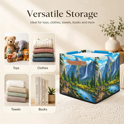 Slick 13 Inch Foldable Cube Storage Bins For Closets And Shelves Easy Clean Waterproof Bin with Reinforced Handles for toys and clothing.