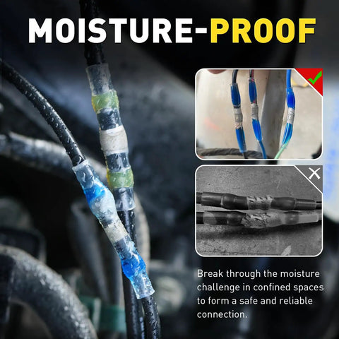 Close-up of 120Pcs Solder Seal Wire Connector Kit with waterproof heat shrink butt terminals for car boat trailer wiring projects.
