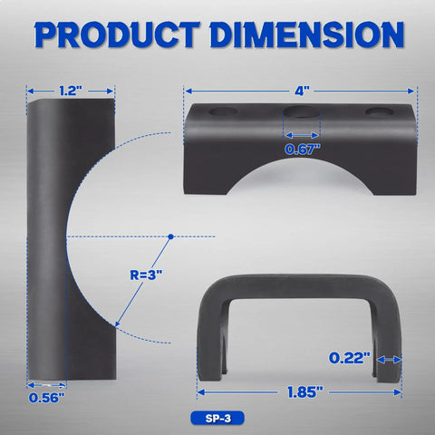 Dimensions of 4 Pack Trailer Axle Spring Perch Seats for 3 Inch Round Axles, Heavy Duty Steel Weld On, Supports 5200 to 6000 Lbs