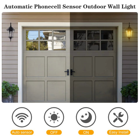 18 Inch High Outdoor Porch Wall Lantern With Dusk To Dawn Photocell Sensor Exterior Black Wall Mount Light for garage entry
