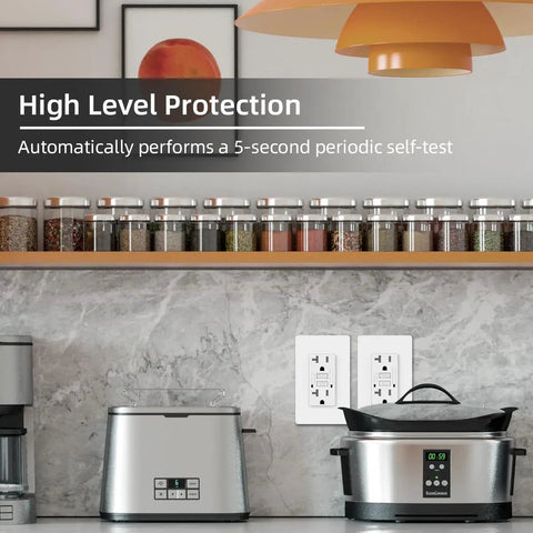 Kitchen with GFCI Outlet Tamper Resistant Receptacle With LED Indicator For Your Pad Safety 20 Amp 125 Volt next to appliances