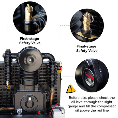 Get This Badass 3-in-1 MutsMover Gas Powered Air Compressor Generator And Welder showing safety valves for operation.