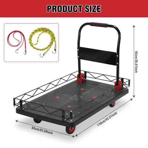 Heavy Duty Two In One Flatbed Cart With Removable Cage And Folding Platform, Hand Truck For 2000 Lb Loads, Silent TPR Wheels, Steel Wire Fence, Easy Conversion To Flatbed, Built Tough For Warehouse And Shop Transport, 93cm size