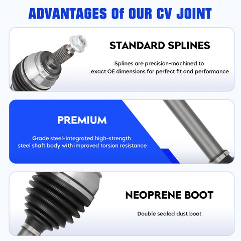 Chevrolet Silverado Suburban Avalanche Tahoe 07-13 Front Left Or Right CV Axle Shaft Driver And Passenger Side CV Joint Shaft Kit For Cadillac Escalade ESV EXT 07-13 And GMC Sierra 1500 Yukon, steel shaft and neoprene boot