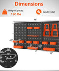 4 Ft Metal Pegboard Tool Organizer With Heavy Duty Hooks And Bins For Garage And Workbench dimensions and weight capacity of 180 lbs