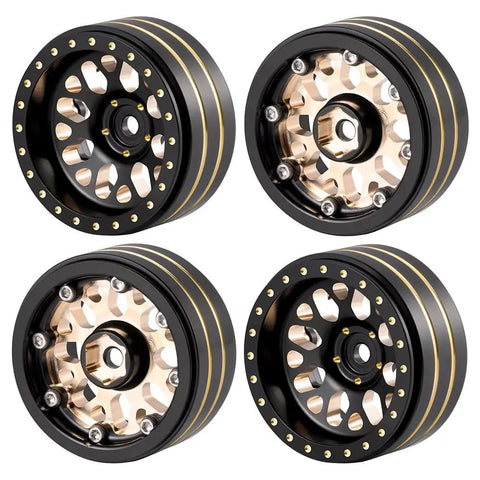 Brass 1.3 Inch RC Beadlock Wheels Rims Set For 1/18 TRX4M Ascent-18 And 1/24 AXIAL SCX24 AX24 Crawler Upgrades in black brass