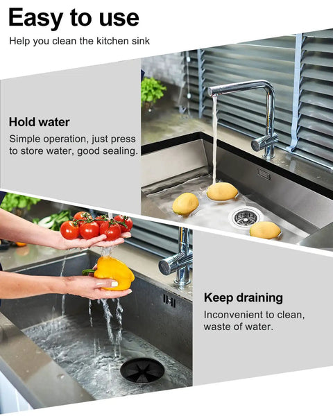 Extended Garbage Disposal Flange Basket Strainer Stopper For Three And A Half Inch Sink Drain Hole In 304 Stainless Steel with vegetables in sink