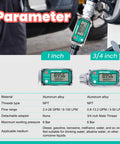 Three Quarter Inch Digital Turbine Flow Meter For Diesel Gas Oil Gasoline And Other Liquids Inline NPT Male Fitting displayed with pump