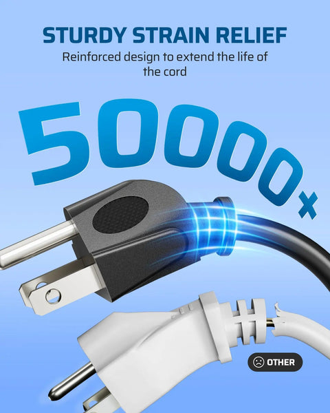 Close-up of reinforced strain relief on 50 Foot Outdoor Extension Cord Heavy Duty Pro Grade 14 Gauge 3 Prong Power Cable