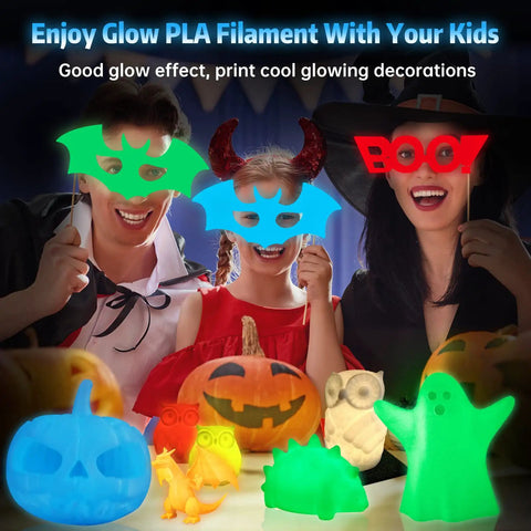 Sick Glow In The Dark PLA Filament For 3D Printing 1kg Spool Blue Hue used to create glowing decorations for Halloween.